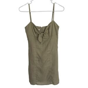 Kookai Linen Blend Mini Dress Olive Green Tie Front Strappy EU 36 Small